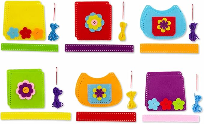 Serabeena Sew Your Own Bags - Sewing Kit for Kids - Felt Crafts for Ages 6-8 Plus - DIY Set Teaches Basic Stitch & Develops Fine Motor Skills - Fun Party Favors or Gifts - 6 Bags & Accessories