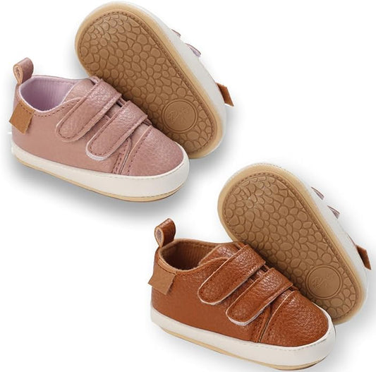 2Pairs Baby Shoes,Boys Girls Non-Slip Rubber Sole Sneakers,Unisex Infant Soft Lightweight First Walking Crib Shoes