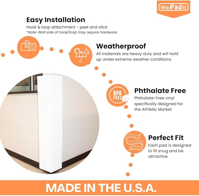 Wall Corner Guards & Edge Protectors, Heavy Duty Wall Corner Protective Safety Padding, All-Weather 2 Sides Corner Pad for Gyms, Basketball Court, Playrooms, Schools, Garages