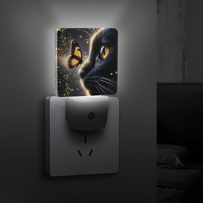 Cat Butterfly Night Light, Plug into Wall Decor Nightlights for Bedroom, Bathroom, Hallway, Kitchen, with Dusk to Dawn Light Auto Sensors LED Night Lights for Boys Girls Women Men Room Gifts