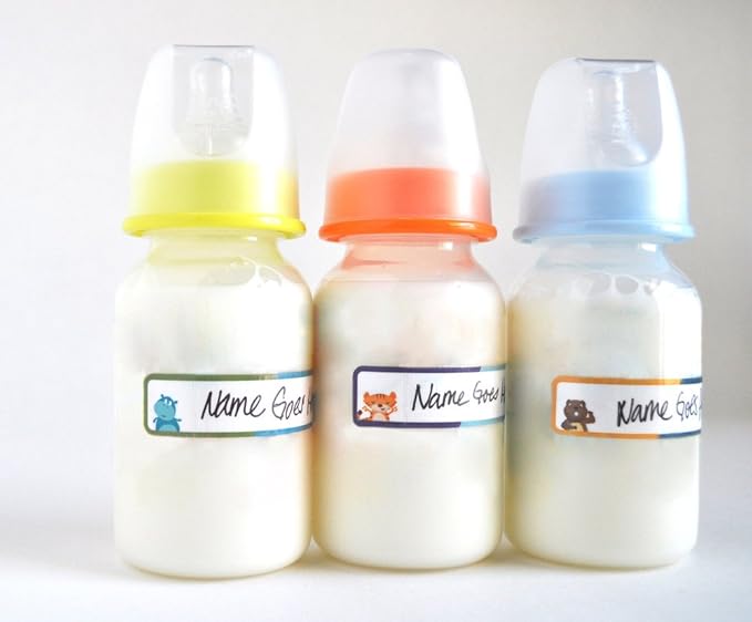 Bottle Labels, Write-On, Self-Laminating, Waterproof Kids Name Labels for Baby Bottles, Sippy Cup for Daycare School, Dishwasher Safe (Animal Friends), Made in The USA