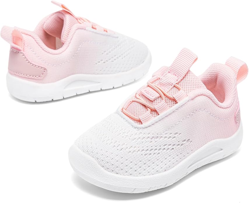 MORENDL Toddler Slip On Sneakers Baby Walking Shoes Non-Slip Breathable Unisex Pink Mesh Lace-Up Athletic Sneakers Infant Running Shoes