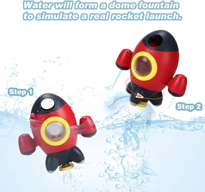 Bath Toys, Space Rocket Bath Toys for Toddlers 1-3, Spray Water Baby Bathroom Toys with Rotating Fountain, Shower Bathtub Toys for Toddlers Aged 18 Months 2 3 4 5 Years Old Kids Boys Girls