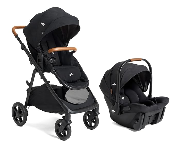 Joie Ginger and Mint Latch Travel System – 4-in-1 Travel System with Base-Free Infant Car Seat & Stroller, Built-in Latch for Easy Install and an Included All-Terrain Stroller (Shale Dark)