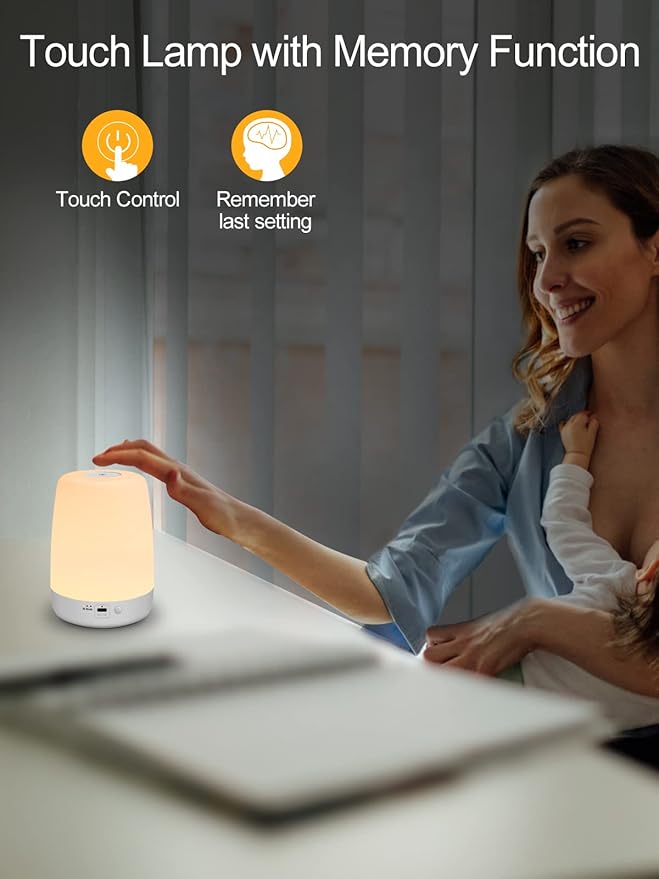 Night Light for Kids & Nursery - Rechargeable Touch Lamp, Portable Nursing Lamp with Soft & Warm Light for Newborn, 3 Timers, Up to 200H