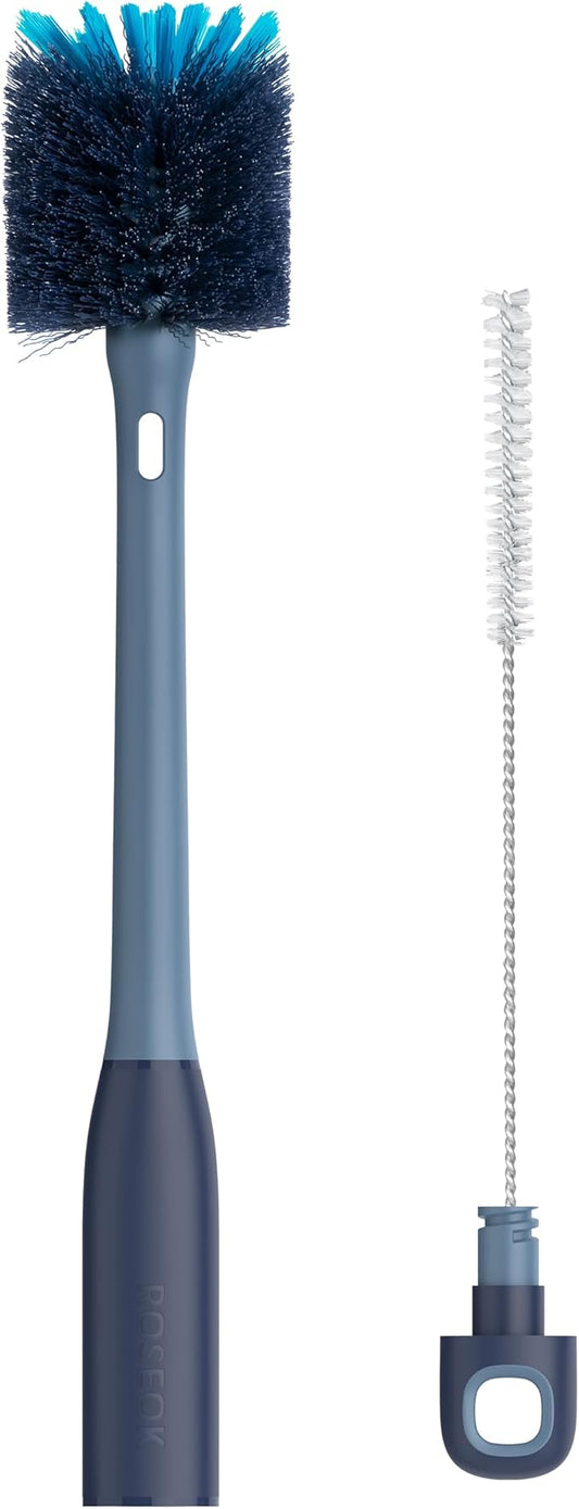 2in1 Bottle Scrubbing Brush with Straw Brush has Long and Comfortable Handle, Cleaning Glass, Sports Bottle, Coffee Mug,1 Pack, Grayish Blue