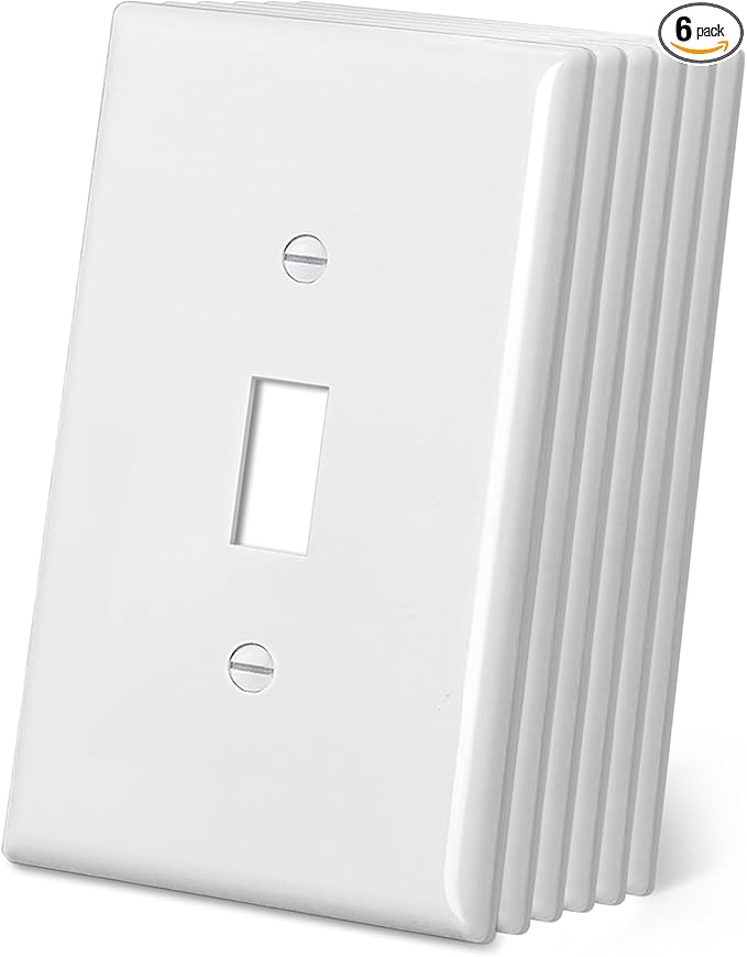 CML Jumbo Toggle Light Switch Plate Covers, 6 Pack Oversized Electrical Wall Plates, 1-Gang White Switch Plates, Over-Size 3.5” x 5.5”, Impact Resistant, ETL Listed
