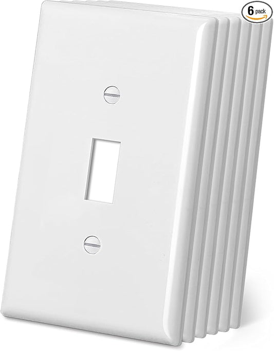 CML Jumbo Toggle Light Switch Plate Covers, 6 Pack Oversized Electrical Wall Plates, 1-Gang White Switch Plates, Over-Size 3.5” x 5.5”, Impact Resistant, ETL Listed