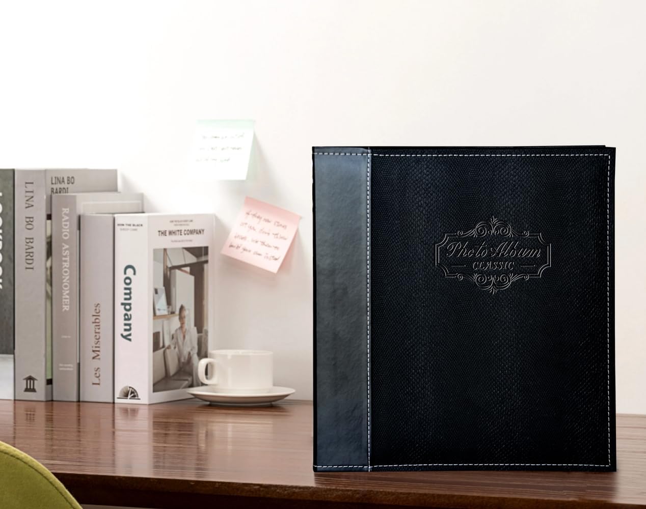 Photo Album Can Hold 3X5, 4X6, 5X7, 6X8, 8X10 Photos, Leather Cover, Magnetic Self-Stick Page, Hand Made DIY Albums (Black, Large)