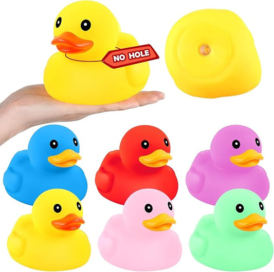 Lenwen 6 Pcs 5 Inch Rubber Ducks No Hole Waterproof Multicolor Large Duck Bath Toy with Sealed Plug Without Hole Bathtub Floating Bath Duck for Birthday Party Decoration Gift Swimming Pool