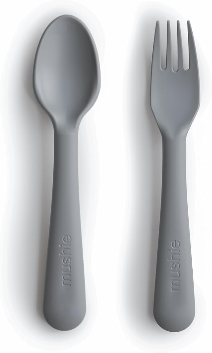 mushie Flatware Fork and Spoon Set for Toddlers | Made in Denmark (Smoke)