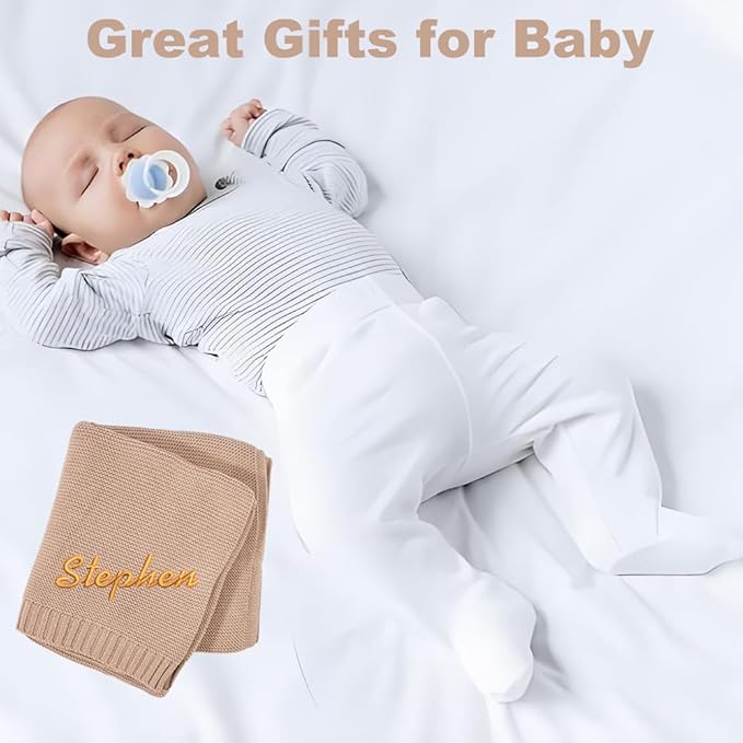 Personalized Knit Baby Blanket,Custom Embroidered Blanket with Name,Customized Handmade Nursery Blankets,Newborn Baby Gifts for Boy/Girl,Birthday