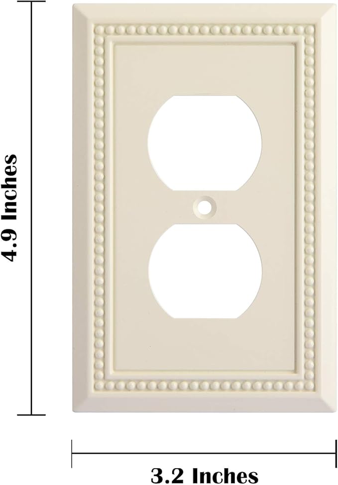 Henne Bery Sunken Pearls Heavy Duty Decorative Wall Plate Switch Plate Outlet Cover, Durable Solid Zinc Alloy (Single Duplex 3PK, Light Almond)