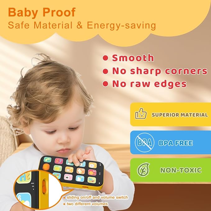 Bilingual Baby Phone with Sounds and Light, English/Spanish, Fun Early Learning Kids Smart Phone Toy for 6-12 Months, Gift for 1 Year Old Boys Girls Toddler Infant, Orange