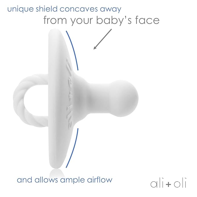 Ali+Oli Pacifier for Baby (2-pk) Set Daisy Flower Scallop (Pink-White) Concaved Shield Newborn Pacifiers, BPA-Free Silicone Baby Pacifier Set, Baby Binkies, Chupones para Bebes
