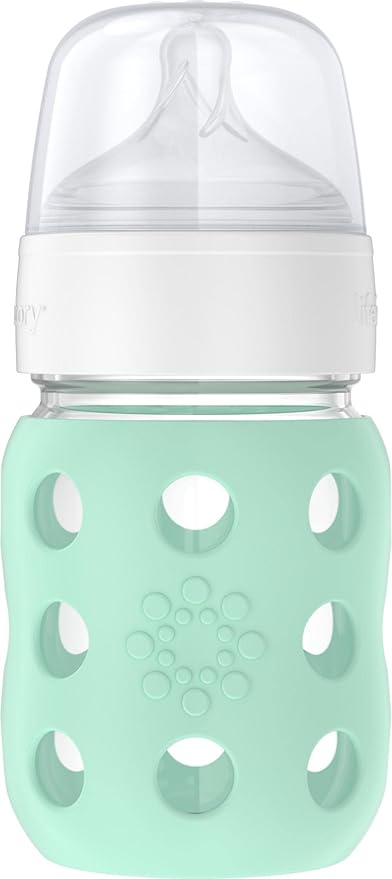 Lifefactory 8-Ounce Wide Neck Glass Baby Bottle with Protective Silicone Sleeve and Stage 2 Nipple, Mint (LG2211WMI4)