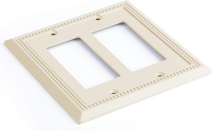 Henne Bery Sunken Pearls Heavy Duty Decorative Wall Plate Switch Plate Outlet Cover, Durable Solid Zinc Alloy (Double Decorator, Light Almond)