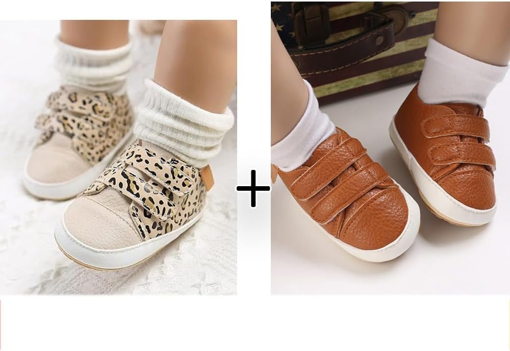 2Pairs Baby Shoes,Boys Girls Non-Slip Rubber Sole Sneakers,Unisex Infant Soft Lightweight First Walking Crib Shoes