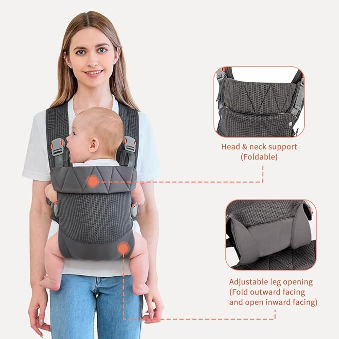 IULONEE Baby Carrier, Ergonomic Baby Carrier Newborn to Toddler Baby Wraps Carrier Infant Front & Back Backpack Carry Toddlers Carrier Sling for Newborn Dark Grey