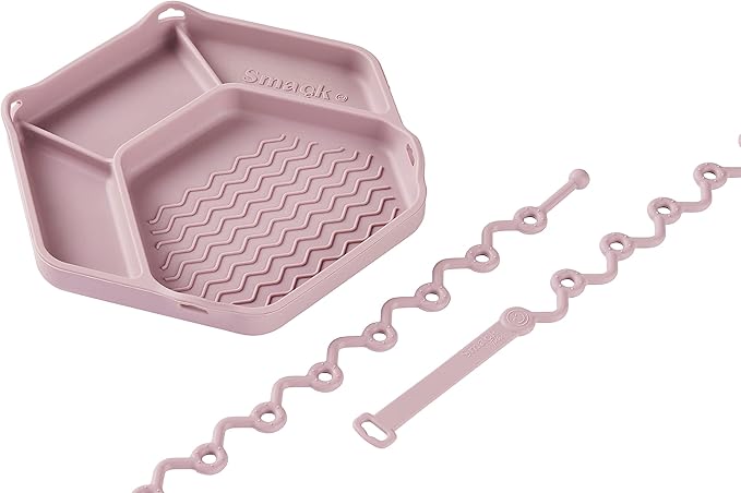 Smack Fun - The Original All-in-one Suction Plates + Safety Toy Straps - Silicone Suction Plates for Toddlers + Baby - First Foods + Self-Feeding. Comes with 2 Straps (Pale Mauve)
