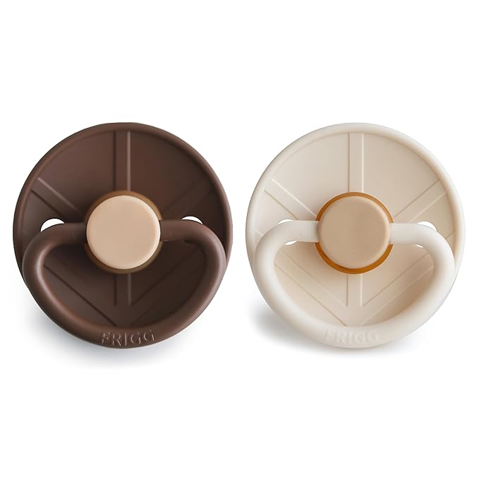 FRIGG Little Viking Natural Rubber Baby Pacifier 2-Pack | Made in Denmark | BPA-Free (Cocoa/Cream, 6-18 Months)