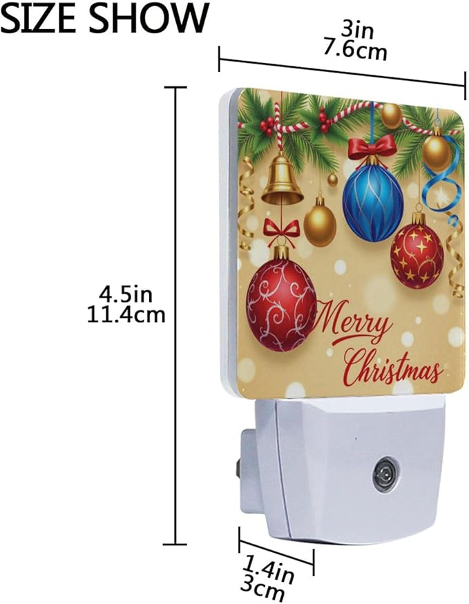 Aslsiy Night Light for Kids Christmas Festive Balls Holly Plug in Wall Lamp LED Dusk to Dawn Sensor Energy Saving Nightlight for Boys Girls Men Women