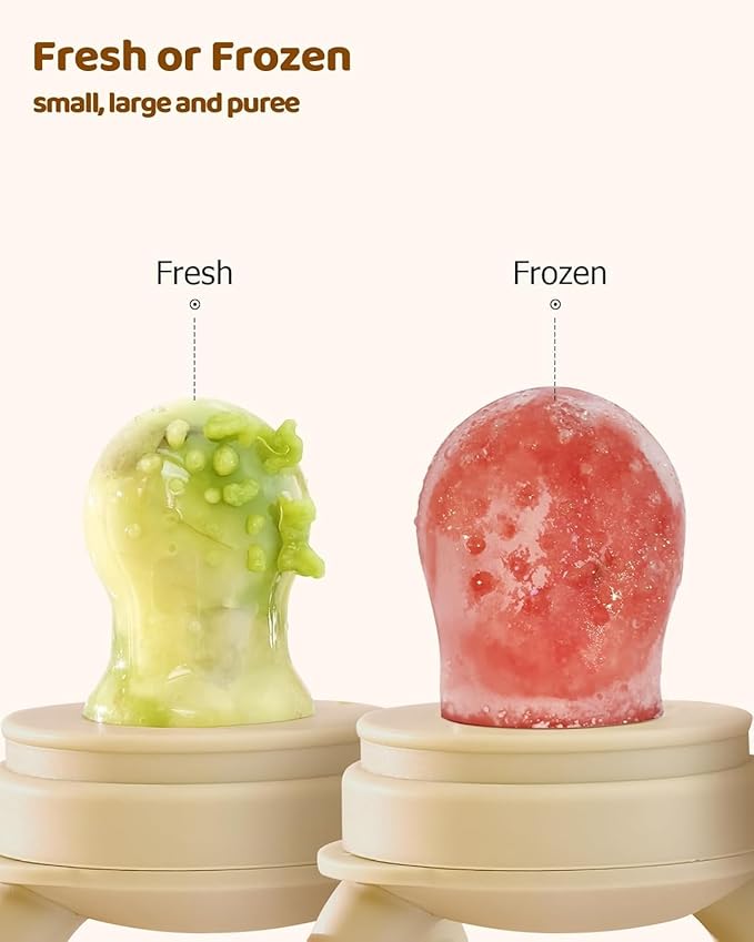 2 Packs Baby Fruit Feeder & Freezer Nibble Tray Combo, Push Pop Baby Food Feeder to Safely Introduce New Foods, Fresh & Frozen Food Silicone Feeder, 100% Food Grade, BPA Free (Caramel & Olive)