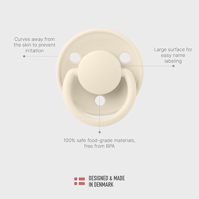 BIBS De Lux Liberty Soother 2-Pack, BPA Free Dummy Pacifier, Round Nipple. Silicone, Made in Denmark, OneSize (0-36 Months), Eloise Baby Blue