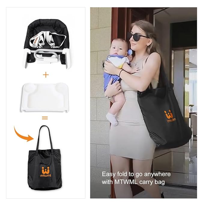 MTWML Hook On High Chair with Tray,Portable Baby High Chair That Attaches to Table,Clip On Fast Table Seat for Babies and Toddlers.Baby Feeding Seat for Dining Tables and Counter(Pure-Black)