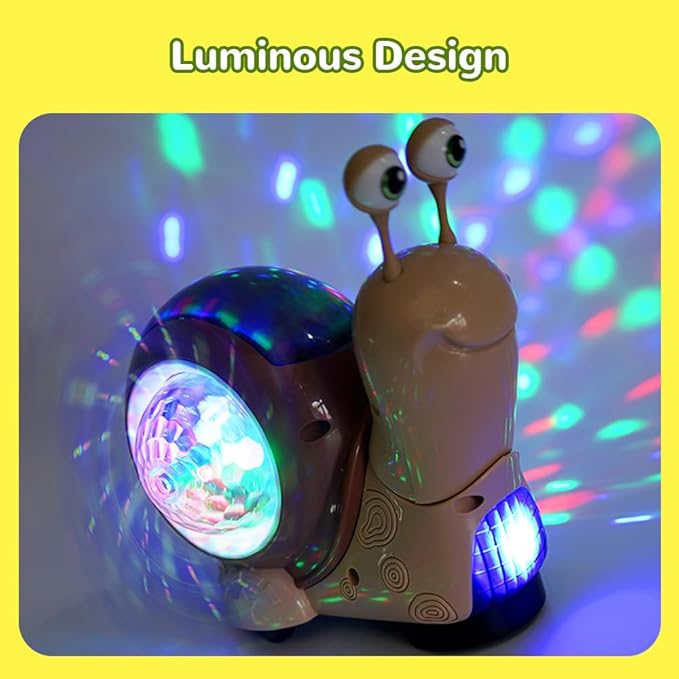 Glowing and Music Playing Crawling Snail, 2026 New Auto Moving Interactive Snail for Pet Play Dancing Musical (Brown)