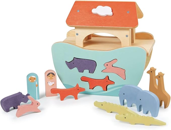 Tender Leaf Toys - Little Noah’s Ark - Wooden Animal Shape Sorting Toy - Compact and Made for Little Hands, Improve Hand-Eye Coordination and Concentration for Boys and Girls - Age 2+