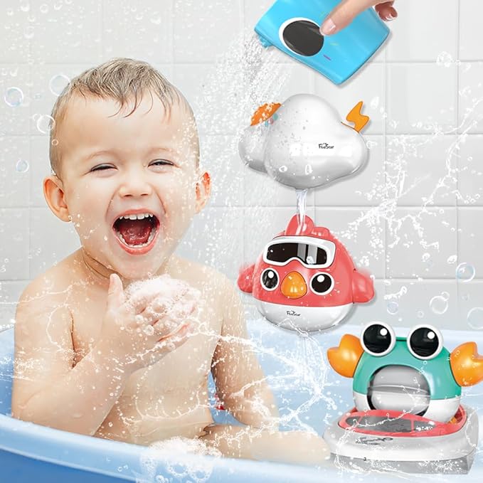 VATOS Baby Bath Toys, Elephant Basketball Hoop Bathroom Toys for Babies Boys Girls 1 Year Old, Baby Bathtub Playset with Bird, Crab, Clouds, Yacht Best Bath Gift for Toddlers 1-3