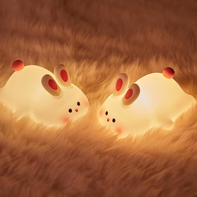 Bunny Lamp, Rabbit Night Light with Timer, Soft Silicone Big Face Bunny Gifts, Rechargeable Dimmable LED Nursery Light, Animal Kawaii Bedroom Decor for Kids Baby