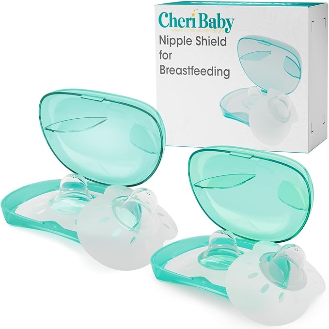 CheriBaby Nipple Shield, Contact Nipple Shield for Breastfeeding with Difficulty Sucking or Flat or Inverted Nipples, 2 Pair with Carrying Case, 100% Food Grade Silicone, BPA/BPS Free, （M-20mm）