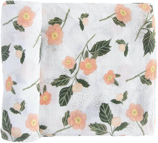 RED ROVR 100% Certified Organic Cotton Muslin Swaddle | Newborn Receiving Blanket | Boy, Girl, Unisex | Soft, Lightweight, Breathable | Burping, Nursing, Swaddling | 44"x44" | Blushing Bloom