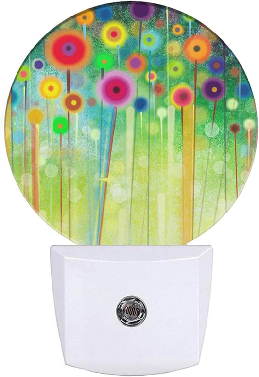 EKOBLA Green Floral LED Night Light Watercolor Wildflowers Spring Summer Green Flowers Dusk to Dawn Plug-in Nightlights Auto Sensor for Home Indoor Bathroom Hallway Kitchen