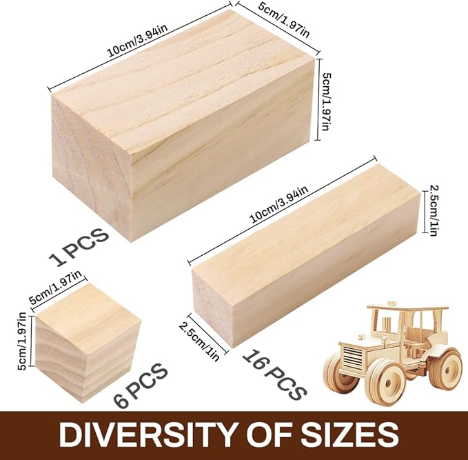 DIYDEC 23pcs Basswood Carving Blocks Unfinished Wood Block Kit with 3 Different Sizes Whittling Wood Carving for Crafts Making DIY Projects Model Building