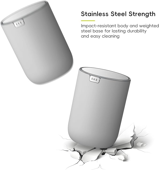 EKO Fandy 0.58 Gal/2.2L Mini Trash Can with Lid, Swing-Top Desktop Trash Can for Bathroom, Countertop, Vanity, Desk or Office, Small Garbage Bin (Grey)