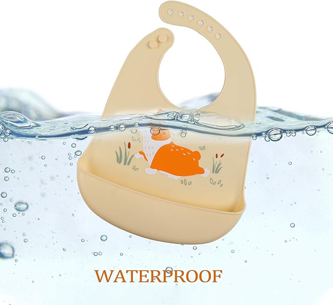 Baby Silicone Feeding Bibs, 3pcs Adjustable Waterproof Bibs for Feeding