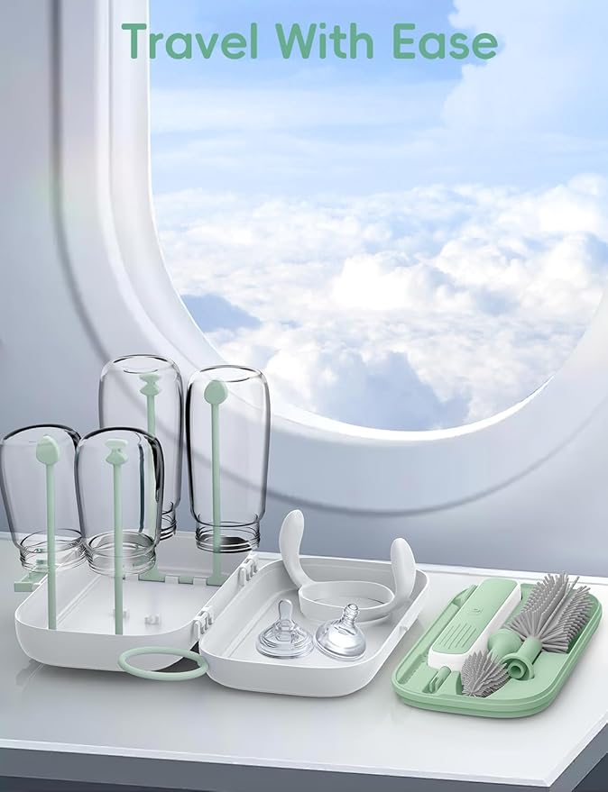 Electric Baby Bottle Brush Cleaner, Baby Travel Bottle Cleaner Kit- 2000mAh Rechargeable Silicone Brush, Drying Rack, Compact Storage Box, 360° Efficient Cleaning Bottle Brush for Home & On-The-Go