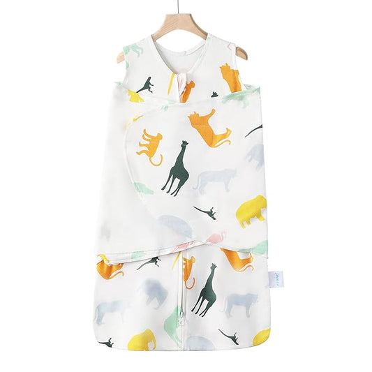 Swaddle-Blanket Baby Girl & Boy Swaddles Newborn Infant Transition 100% Cotton Wrap Blankets, 3-Way Adjustable Wearable Blanket, TOG 1.0 (Colorful Zoo,Small,0-3 Month)