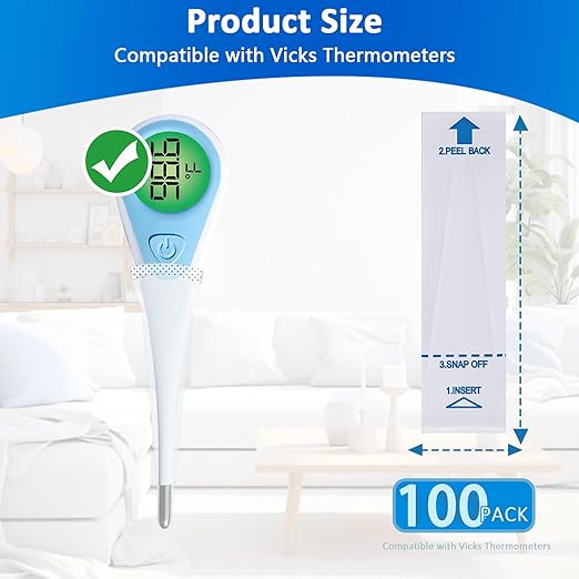 100 Pack Thermometer Probe Covers Compatible with Vicks - Disposable Thermometer Sleeves, Convenient to Use and Enhance Comfort, Clear Temperature Sheath Sleeves for Oral and Rectal