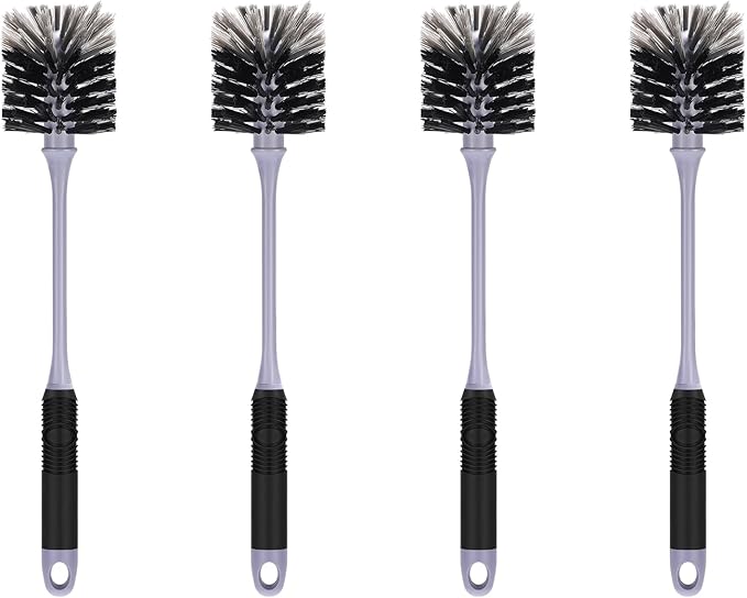 Bottle Brush Cleaner, Long Handle Bottle Brush with Dual Bristles for Water Bottles, Glassware, Mugs, Sports & Baby Bottles Cleaning, Black 4 Pack