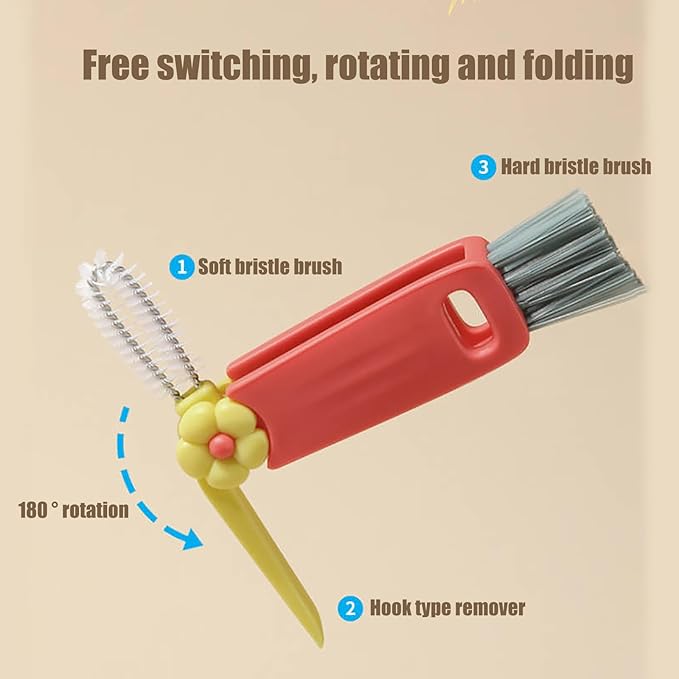 3 in 1 Cup Lid Cleaning Brush - 2025 New Multifunctional Tool for Thorough Cleaning of Bottles, Cups, and Tight Spaces - Ideal for Home & Kitchen
