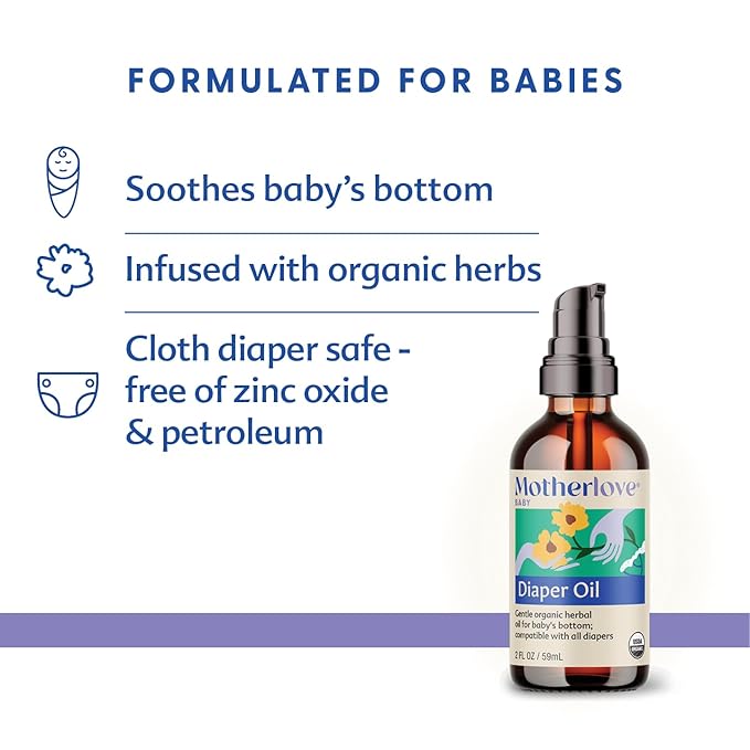 Motherlove Diaper Oil (2 oz) Soothing Vegan diaper Rash Oil—Organic, Cloth diaper Safe, Zinc Oxide- & Petroleum-Free