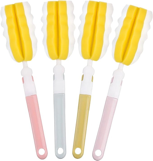 INVODA 4PCS Bottle Brush Long Handle Cup Cleaner Brush Sponge Bottle Scrubber Detachable Handle Portable Sponge Cleaning Brush for Baby Bottle Dishwashing Kitchen Clean Glasses Mugs (4 PCS)