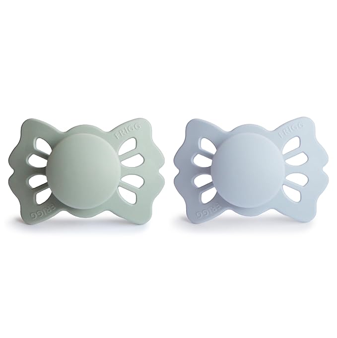 FRIGG Lucky Symmetrical SilkySoft Silicone Baby Pacifier | Made in Denmark | BPA-Free (Sage/Powder Blue, 0-6 Months)