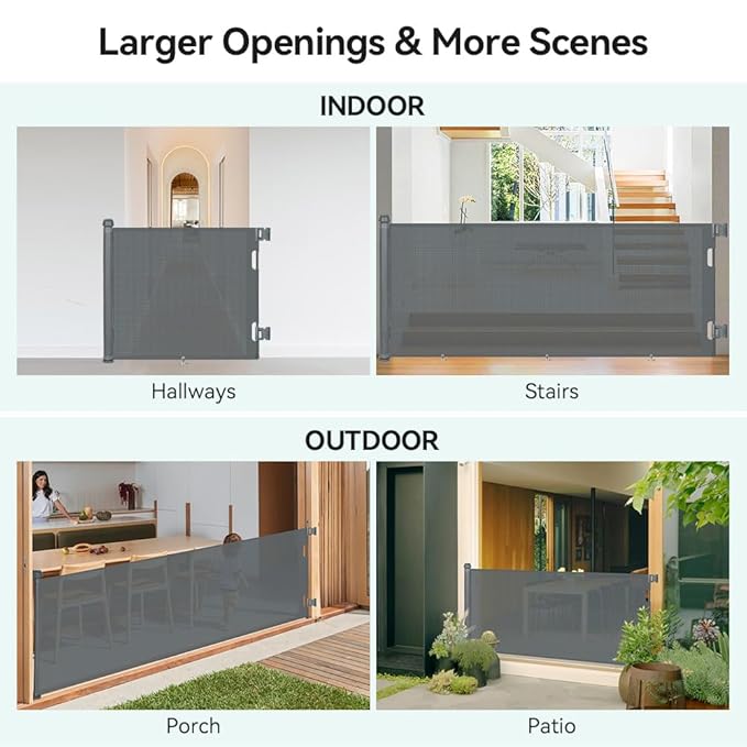 COMOMY 118" Retractable Baby Gates Extra Wide, Retractable Dog Gate for Large Openings, Extra Long Dog Gates for The House, Extra Large Mesh Pet Gate for Stairs, Doorways, Hallways, Indoor&Outdoor