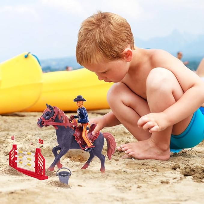 Western Rodeo Horse Toys for Girls and Boys - Cowboy Dodeo with Western Rider and Horse Figurine Fence Horse Toy Set Birthday Gift for Kids Toddlers Ages 3-7 Years Old
