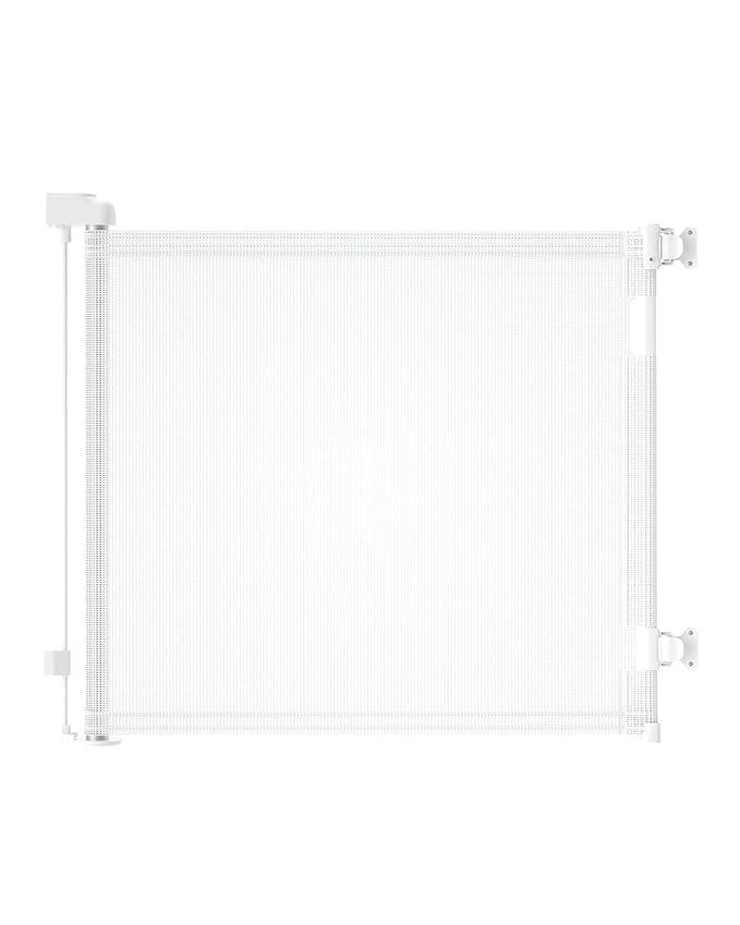 Retractable Baby Gate for Doorways and Stairs, Mesh Safety Gate for Pet, Indoor & Outdoor Use, One-Hand Operation, Easy Installation, 33.6" Tall, Expands to 55" Wide（White,33.6"x55")